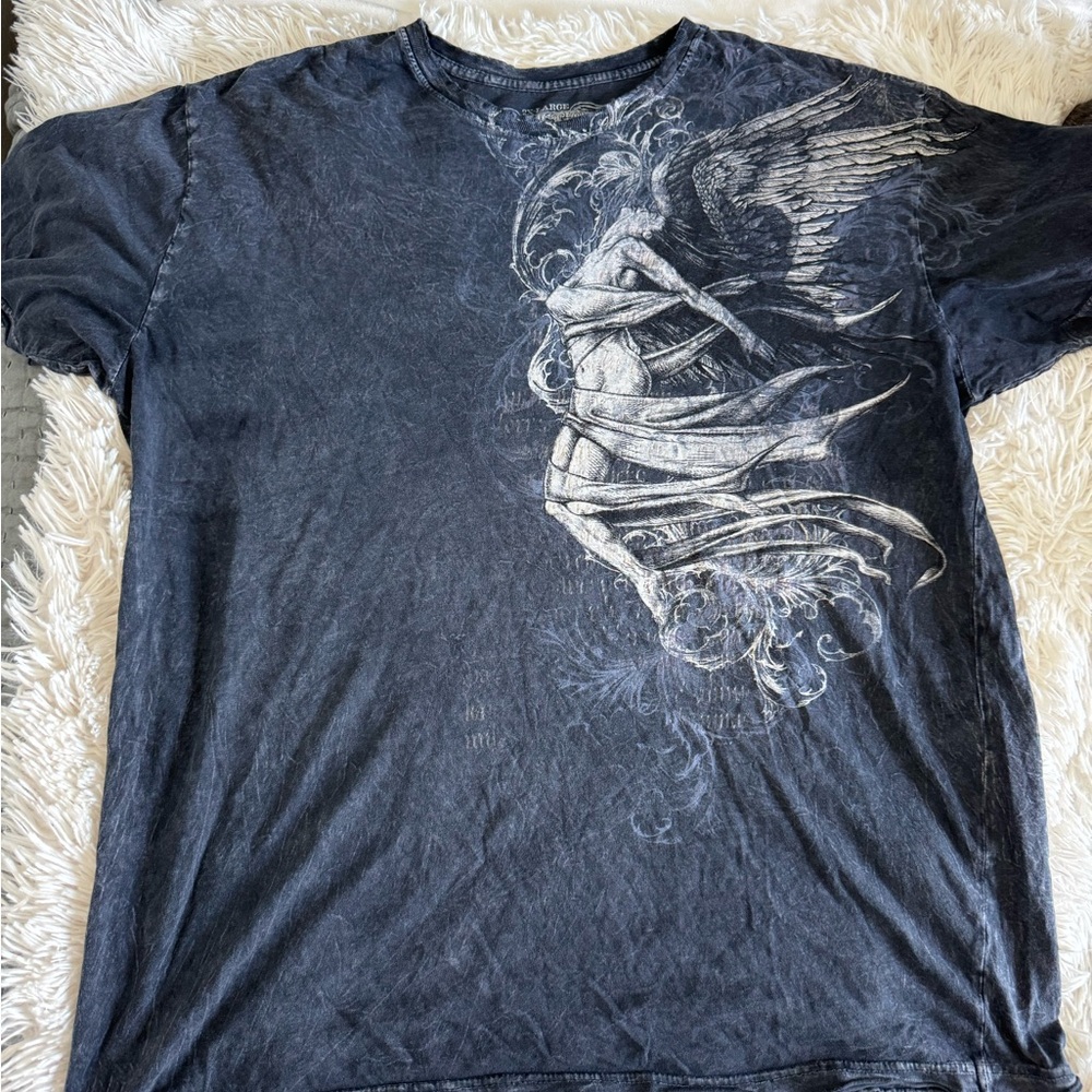 Affliction Blue and Silver Short Sleeve Tee with graphic